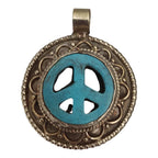 1 pendant - Beautiful round oval disc shape ethnic retro peace symbol Tibetan pendant blue - PM470A