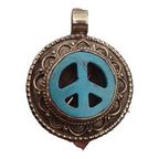 1 pendant - Beautiful round oval disc shape ethnic retro peace symbol Tibetan pendant blue - PM470A