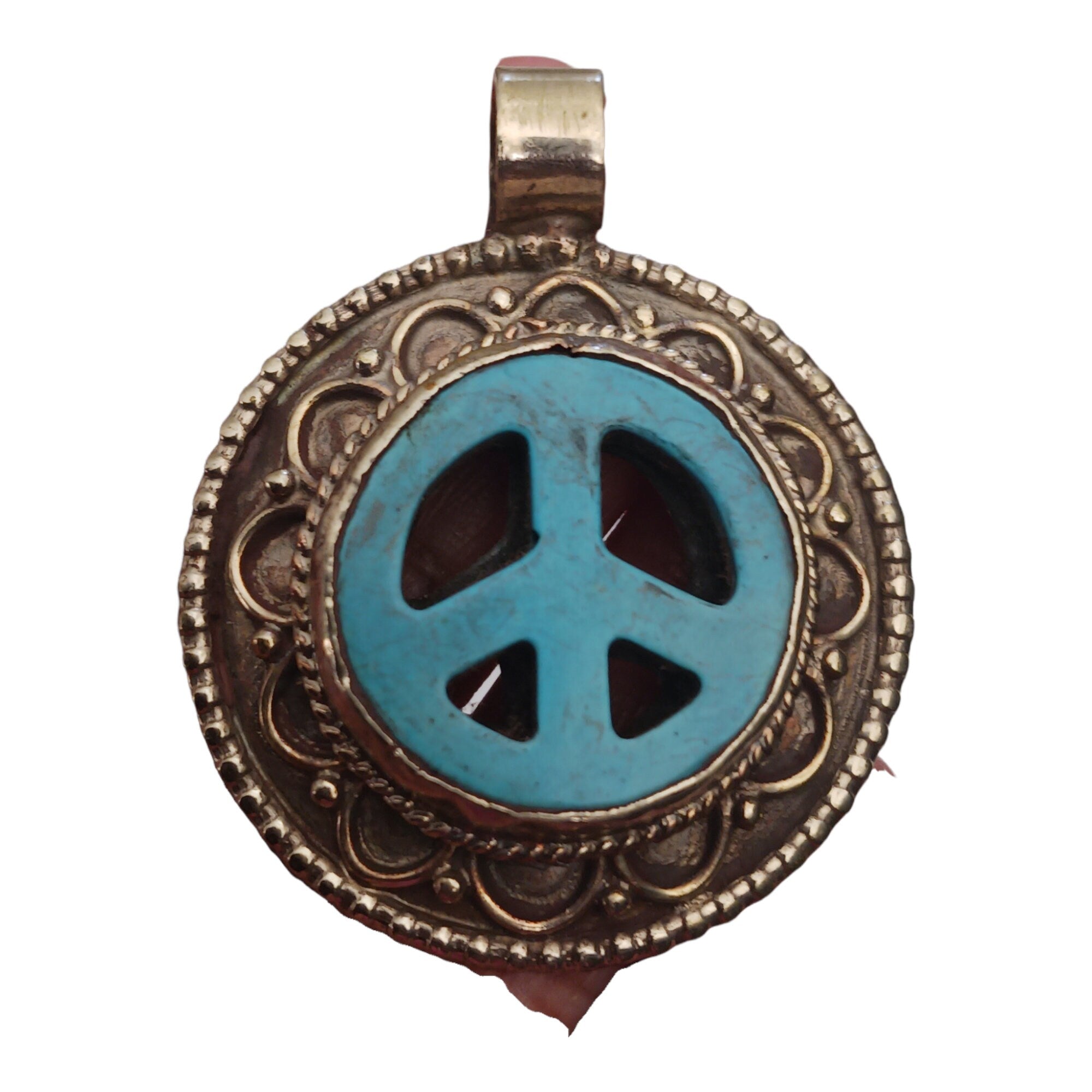 1 pendant - Beautiful round oval disc shape ethnic retro peace symbol Tibetan pendant blue - PM470A