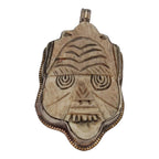 1 Pendant - Tribal carved face recycled cattle bone pendant with floral carving reverse side Nepal - PB006C