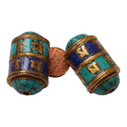 1 BEAD - Ethnic Tibetan om mantra scroll bead with turquoise lapis and brass inlay - BD831A