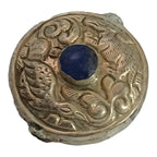1 Bead - Reversible large Tibetan silver repousse Bead with lapis inlay on both sides - BD669C