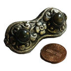 1 Bead - Reversible large Tibetan silver repousse Bead with labradorite inlay on both sides - BD669K