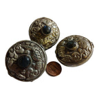 1 Bead - Reversible large Tibetan silver repousse Bead with labradorite inlay on both sides - BD669H