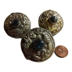 1 Bead - Reversible large Tibetan silver repousse Bead with labradorite inlay on both sides - BD669H