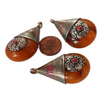 1 Pendant - Reversible Tibetan silver copal resin pendant with beautiful bail design - PM260K