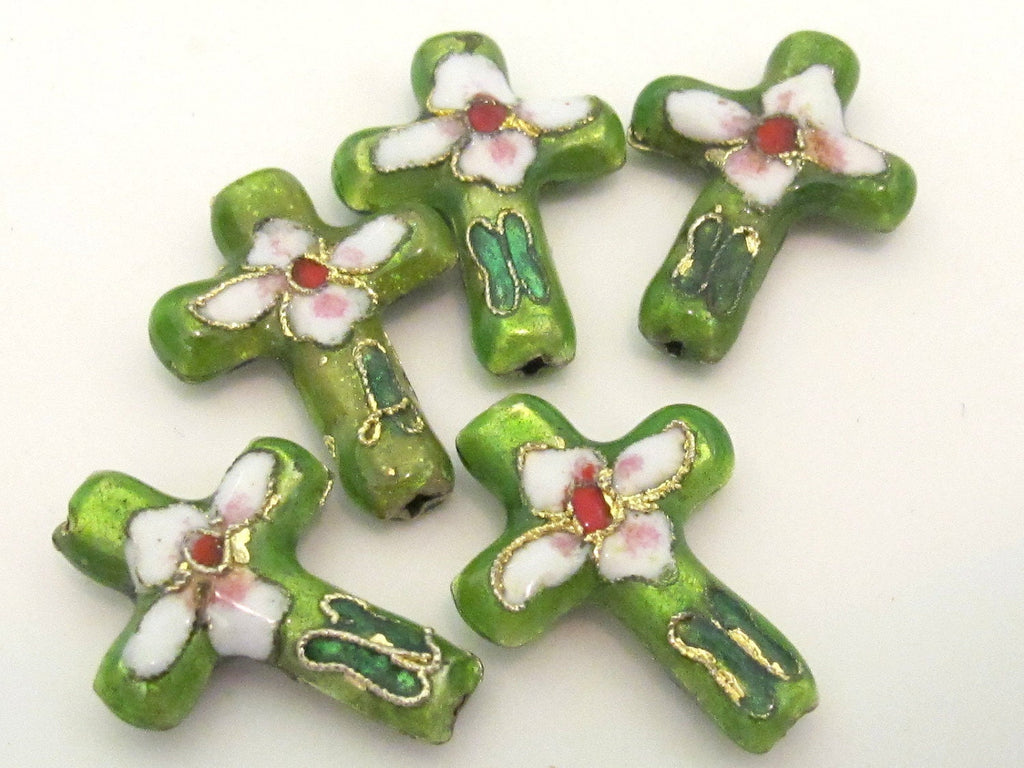 2 pieces - Green cloissone cross beads - BD175B