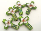 2 pieces - Green cloissone cross beads - BD175B