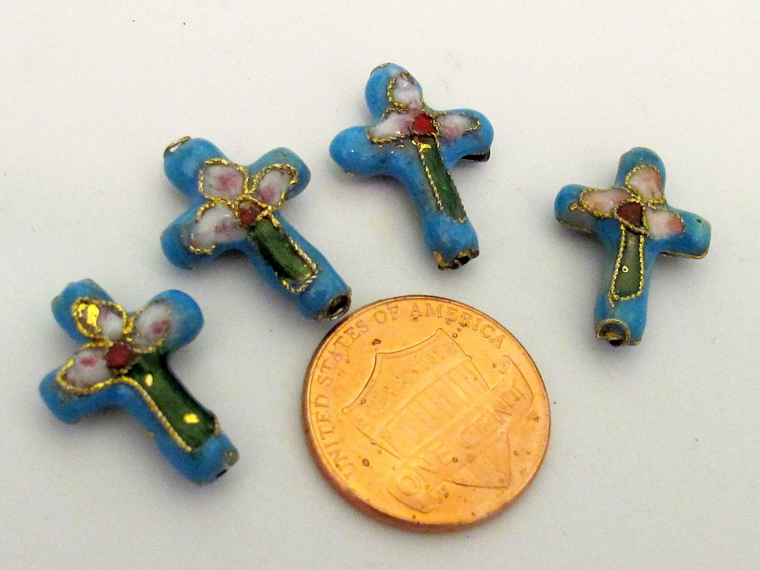 2 pieces - Blue cloissone cross beads - BD175C