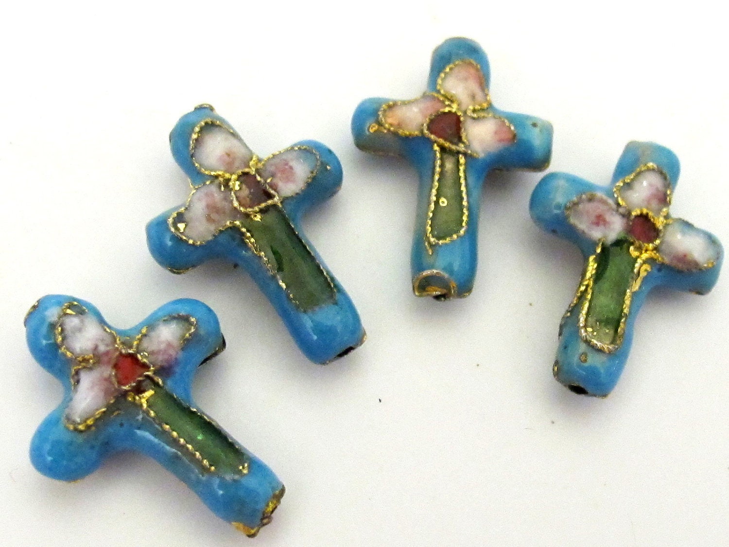 2 pieces - Blue cloissone cross beads - BD175C