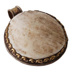 Oval shape Tibetan antiqued brass finish reversible naga conch shell tribal design pendant with reverse side phoenix bird carving - PM015B