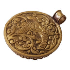 Oval shape Tibetan antiqued brass finish reversible naga conch shell tribal design pendant with reverse side phoenix bird carving - PM015B