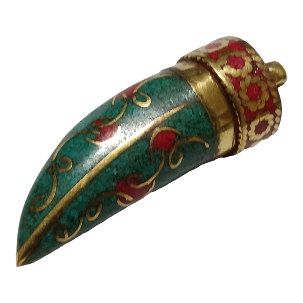 1 pendant - Tibetan brass tribal pendant floral design with turquoise inlay - PM405M