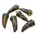 1 Pendant - Tibetan horn shape Brass pendant with MOP shell inlay - PM405H