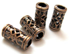 4 Beads-Copper tone metal tube weave design beads- BD182
