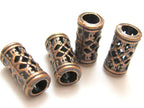 4 Beads-Copper tone metal tube weave design beads- BD182