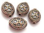 4 beads - Clover design copper tone metal beads BD187