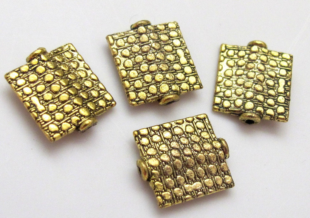 6 beads - Golden tone brass oblong square shape animal print design beads - BD188