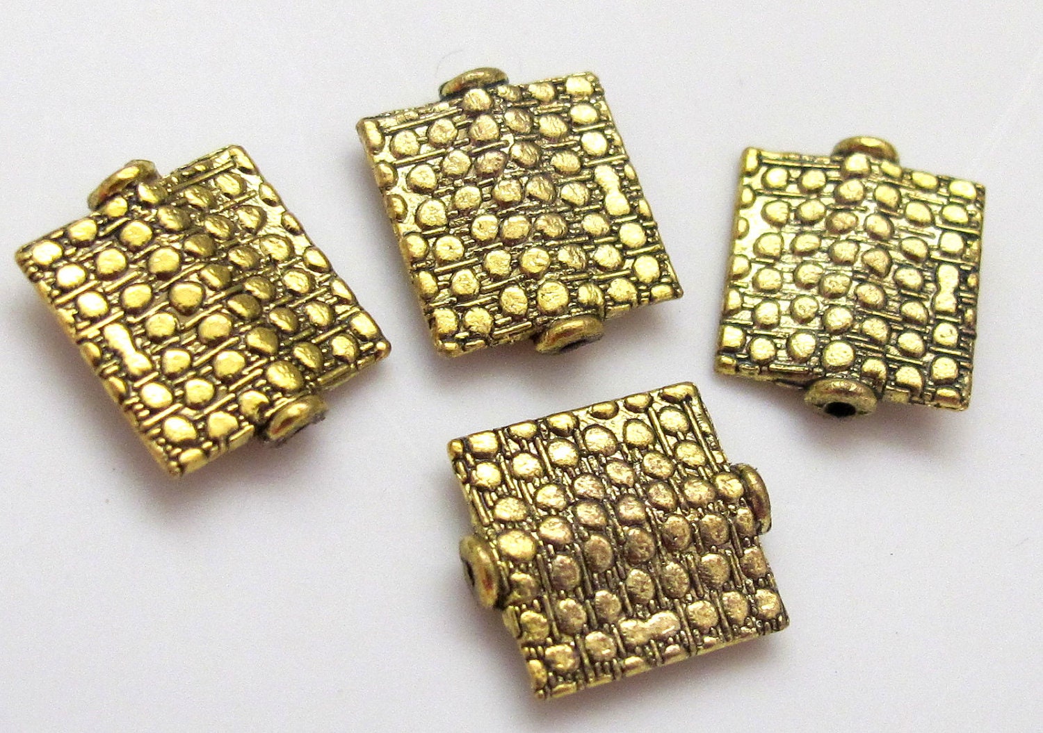 6 beads - Golden tone brass oblong square shape animal print design beads - BD188