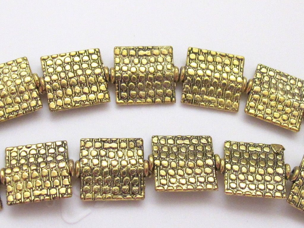 6 beads - Golden tone brass oblong square shape animal print design beads - BD188