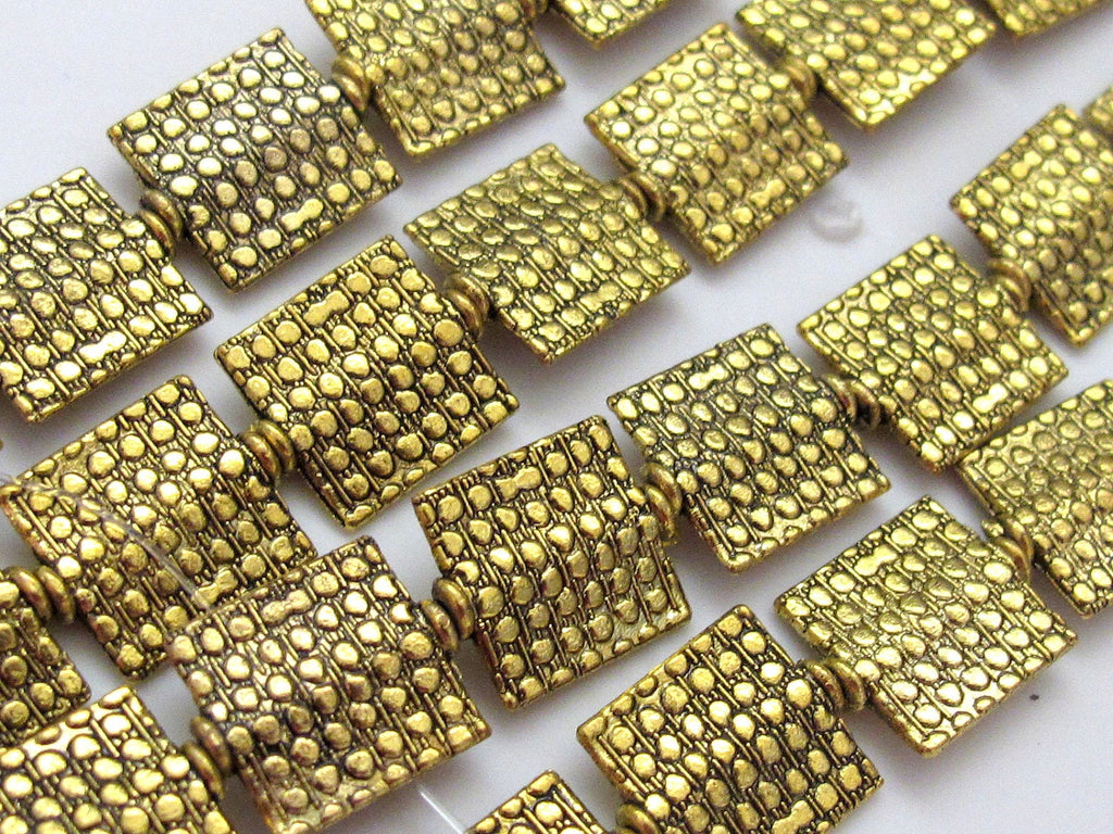 6 beads - Golden tone brass oblong square shape animal print design beads - BD188