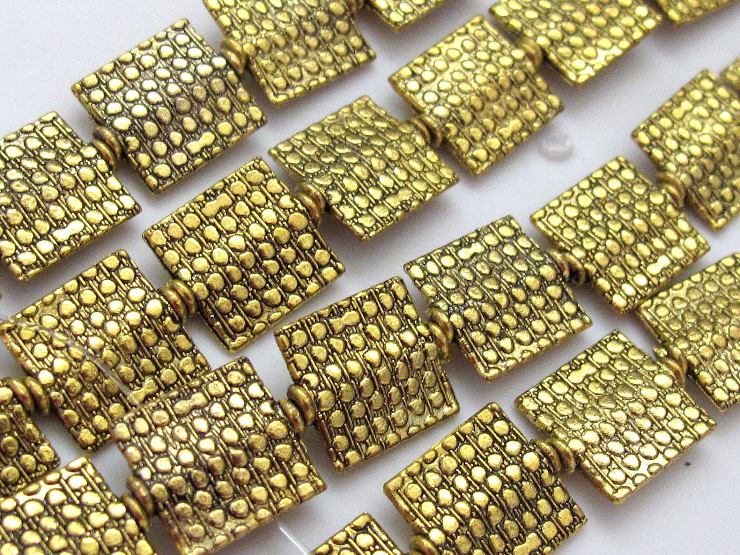 6 beads - Golden tone brass oblong square shape animal print design beads - BD188