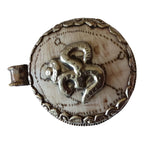 OOAK Tibetan Om pendant - Ethnic tribal Tibetan om naga conch shell pendant tribal figure carved reverse side frog design -Nepal PM409MB