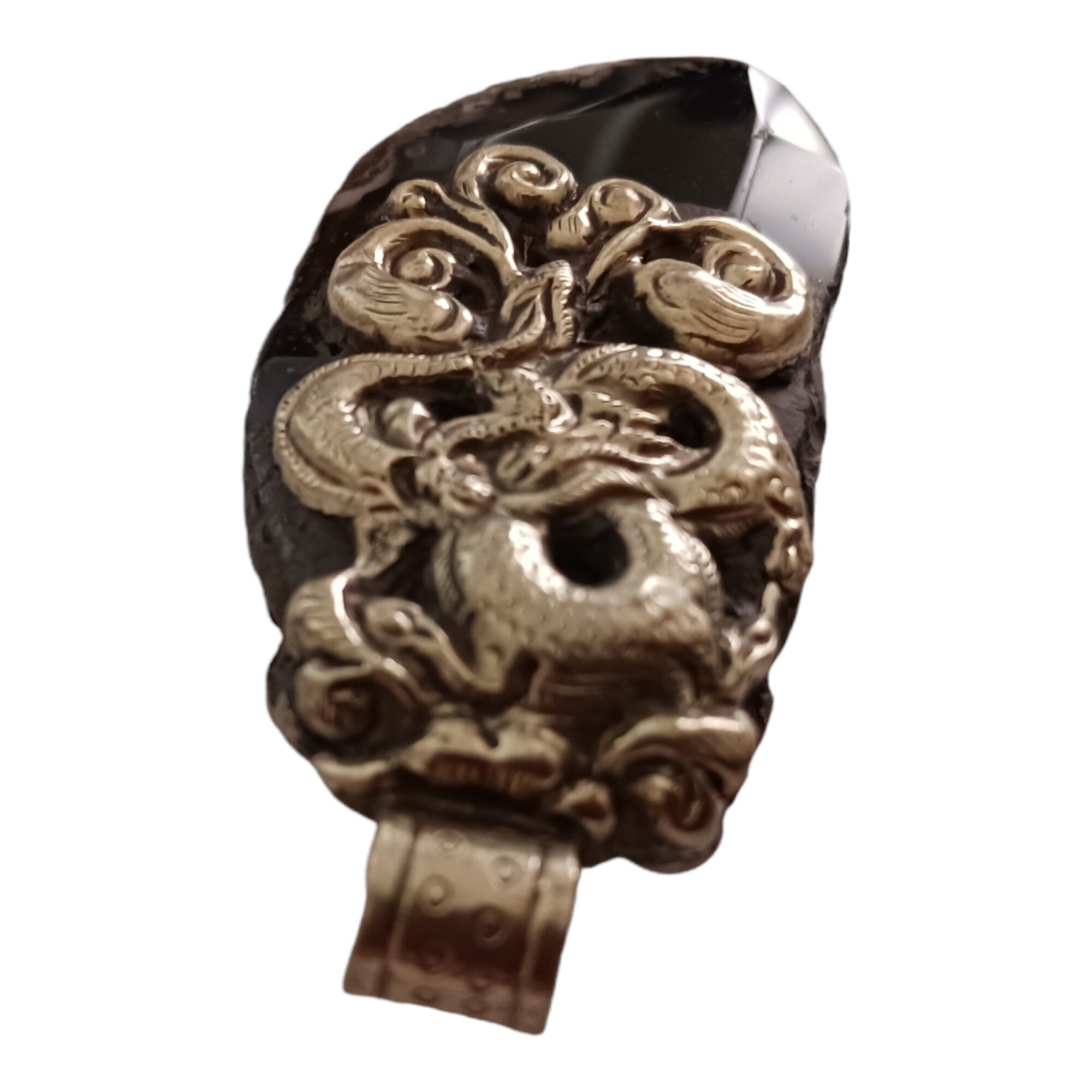 Unique OOAK Beautiful large freeform Tibetan dragon design agate gemstone pendant with deer reversible design - PM206F