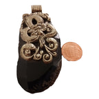 Unique OOAK Beautiful large freeform Tibetan dragon design agate gemstone pendant with deer reversible design - PM206F