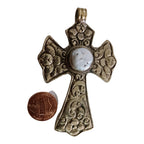 Tibetan pendant - 1 pendant - Beautiful Tibetan floral design cross pendant from Nepal with pearl inlay - PM210A