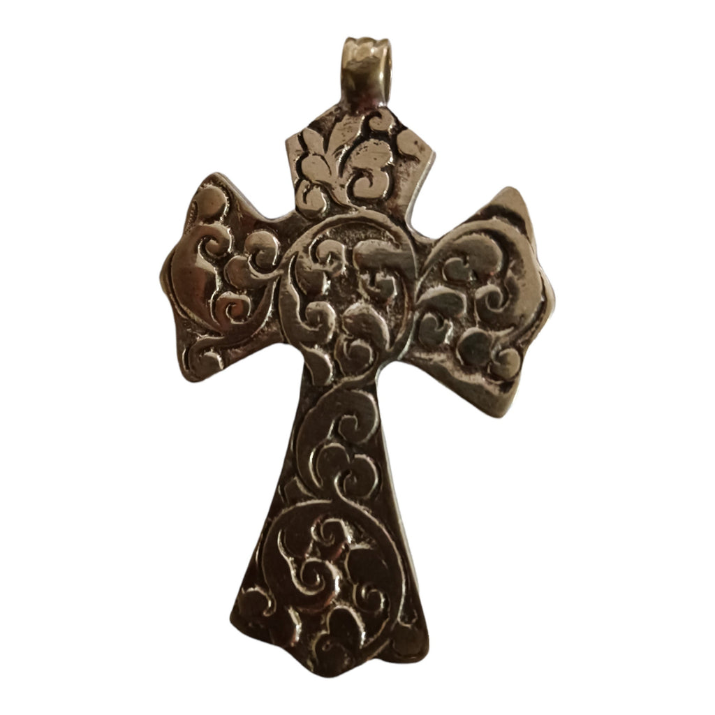 Tibetan pendant - 1 pendant - Beautiful Tibetan floral design cross pendant from Nepal with pearl inlay - PM210A