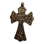 Tibetan pendant - 1 pendant - Beautiful Tibetan floral design cross pendant from Nepal with pearl inlay - PM210A