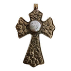 Tibetan pendant - 1 pendant - Beautiful Tibetan floral design cross pendant from Nepal with pearl inlay - PM210A