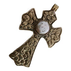 Tibetan pendant - 1 pendant - Beautiful Tibetan floral design cross pendant from Nepal with pearl inlay - PM210A