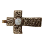 Tibetan pendant - 1 pendant - Large size Tibetan floral design cross pendant from Nepal with pearl inlay - PM210C