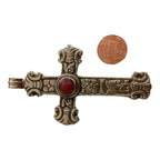 OOAK unique large Tibetan cross pendant from Nepal with agate inlay floral design - PM210D