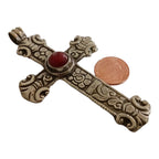 OOAK unique large Tibetan cross pendant from Nepal with agate inlay floral design - PM210D
