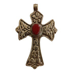 Tibetan cross pendant from Nepal with agate inlay floral design - PM210F