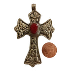 Tibetan cross pendant from Nepal with agate inlay floral design - PM210F