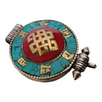 1 Pendant - Large big Ethnic Tibetan antiqued silver finish Ghau prayer box infinity knot pendant turquoise inlay - PM426B