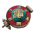 1 Pendant - Large big Ethnic Tibetan antiqued silver finish Ghau prayer box infinity knot pendant turquoise inlay - PM426D