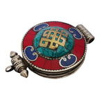 1 Pendant - Large big Ethnic Tibetan antiqued silver finish Ghau prayer box infinity knot pendant turquoise lapis inlay - PM426F
