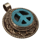 1 pendant - Beautiful round oval disc shape ethnic retro peace symbol Tibetan pendant blue - PM470A