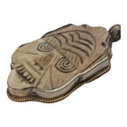 1 Pendant - Tribal carved face recycled cattle bone pendant with floral carving reverse side Nepal - PB006C