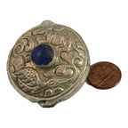 1 Bead - Reversible large Tibetan silver repousse Bead with lapis inlay on both sides - BD669C