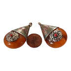 1 Pendant - Reversible Tibetan silver copal resin pendant with beautiful bail design - PM260K