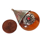 1 Pendant - Reversible Tibetan silver copal resin pendant with beautiful bail design - PM260K