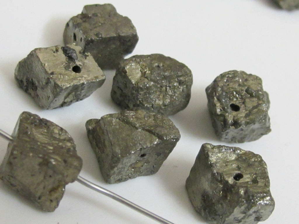 Small Raw Chunky Pyrite nugget gemstone beads -2 beads - GM020