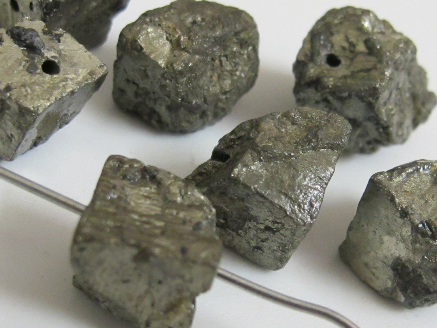 Small Raw Chunky Pyrite nugget gemstone beads -2 beads - GM020