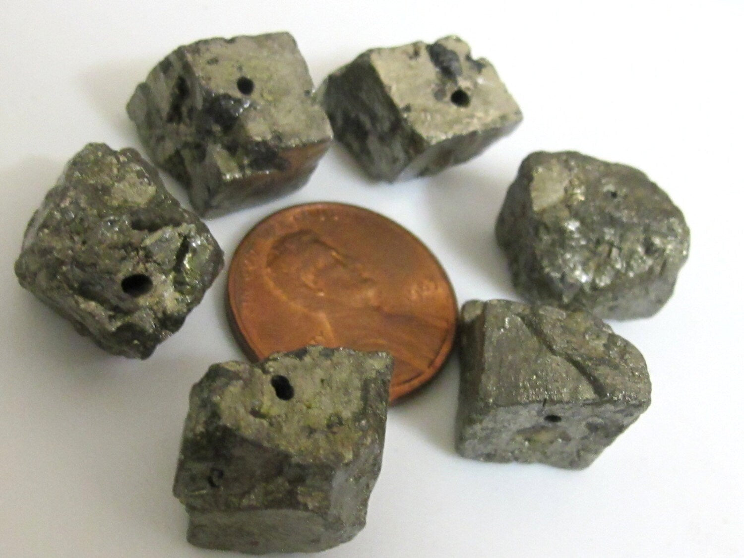 Small Raw Chunky Pyrite nugget gemstone beads -2 beads - GM020